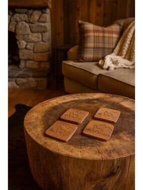 Handmade Sandstone Coasters With Llama & Mountain Design Set Of 4 Felt-Backed